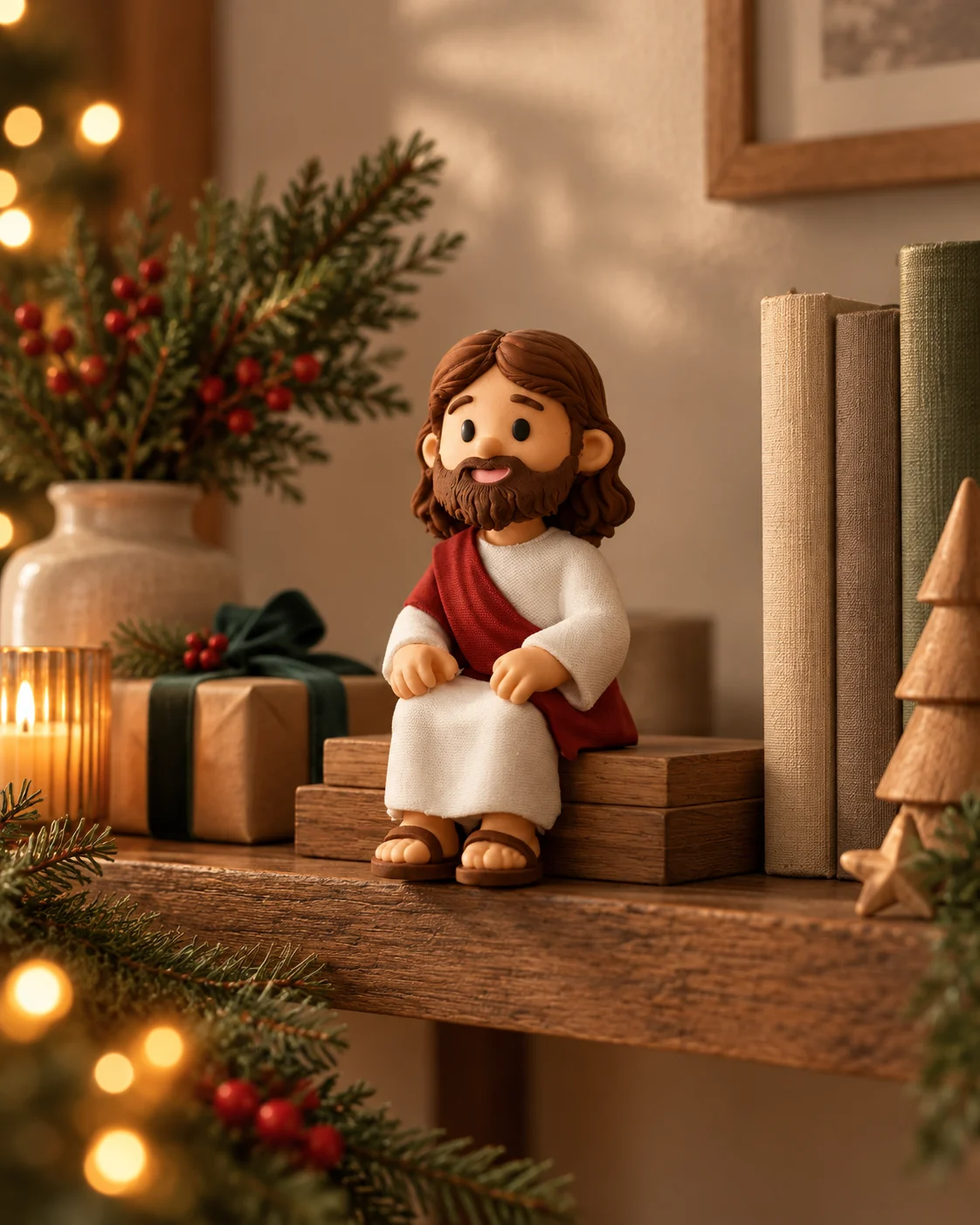 Figura decorativa natalina em uma estante
